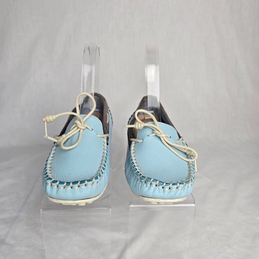 A.Mour Moccasin Loafers Women's 4 Light Blue Leather